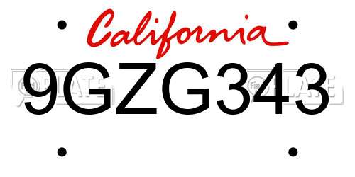 9GZG343 California License Plate