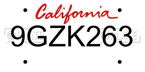 9GZK263 California License Plate