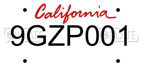 9GZP001 California License Plate