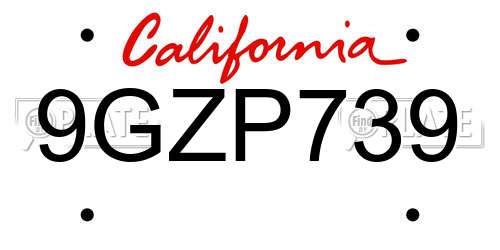 9GZP739 California License Plate
