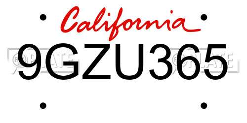 9GZU365 California License Plate