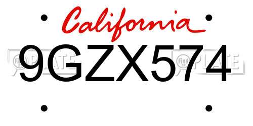 9GZX574 California License Plate