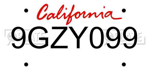 9GZY099 California License Plate