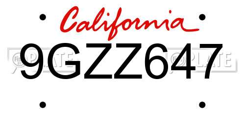 9GZZ647 California License Plate