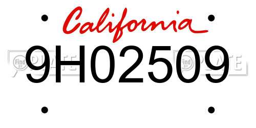 9H02509 California License Plate