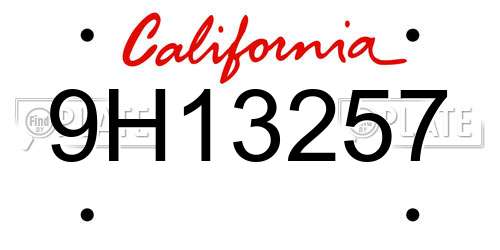 9H13257 California License Plate