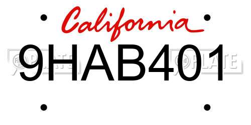 9HAB401 California License Plate