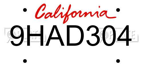 9HAD304 California License Plate