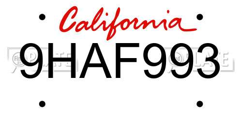 9HAF993 California License Plate