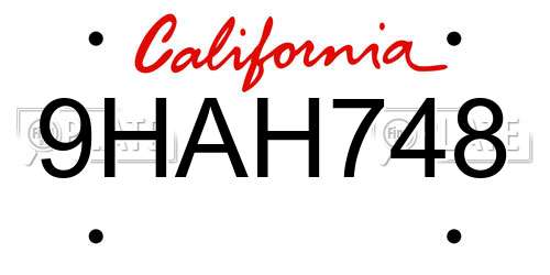 9HAH748 California License Plate