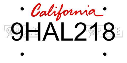 9HAL218 California License Plate