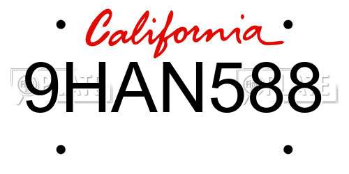 9HAN588 California License Plate
