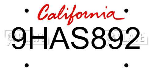 9HAS892 California License Plate