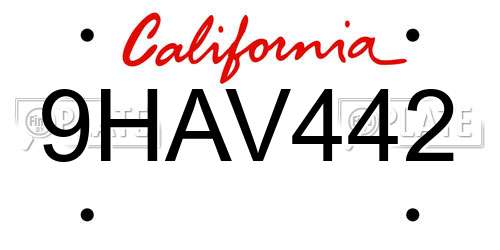 9HAV442 California License Plate