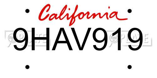 9HAV919 California License Plate