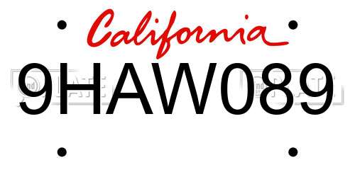 9HAW089 California License Plate