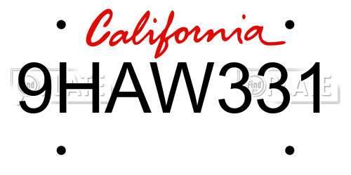 9HAW331 California License Plate