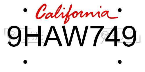 9HAW749 California License Plate