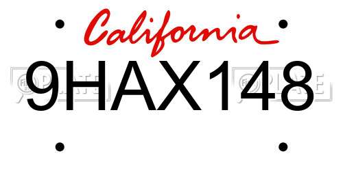 9HAX148 California License Plate