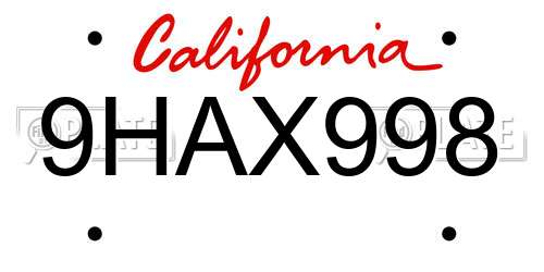 9HAX998 California License Plate