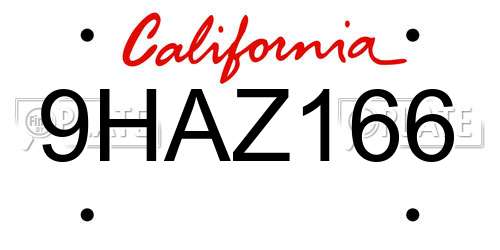9HAZ166 California License Plate
