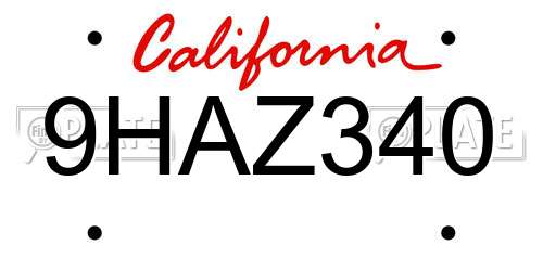 9HAZ340 California License Plate