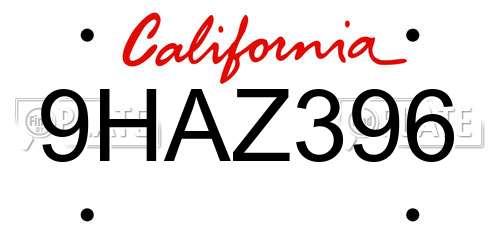 9HAZ396 California License Plate