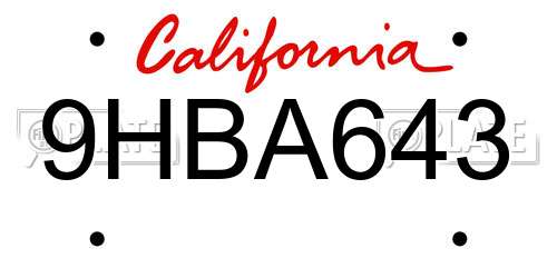9HBA643 California License Plate