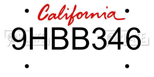 9HBB346 California License Plate