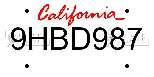 9HBD987 California License Plate