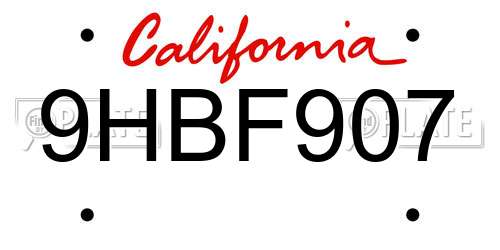 9HBF907 California License Plate