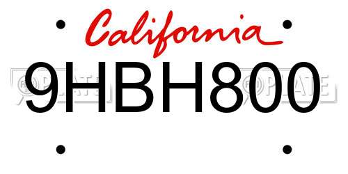9HBH800 California License Plate