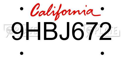 9HBJ672 California License Plate