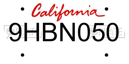 9HBN050 California License Plate