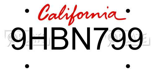 9HBN799 California License Plate