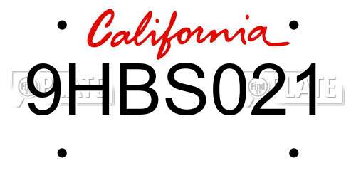 9HBS021 California License Plate