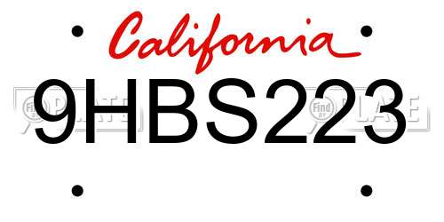 9HBS223 California License Plate