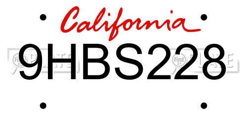 9HBS228 California License Plate