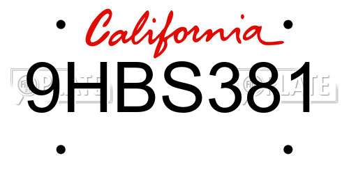 9HBS381 California License Plate