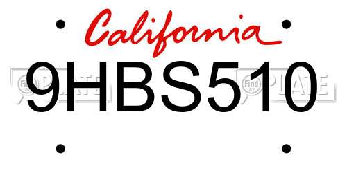 9HBS510 California License Plate