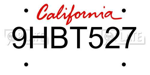 9HBT527 California License Plate