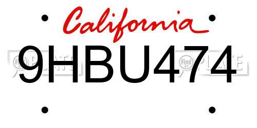 9HBU474 California License Plate
