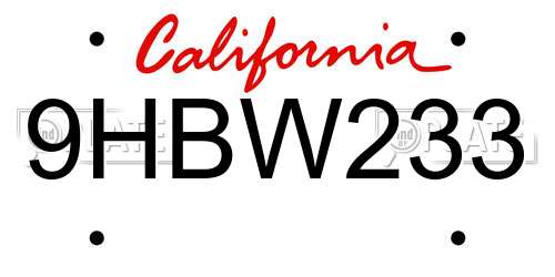 9HBW233 California License Plate