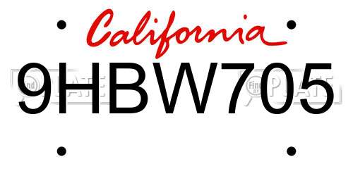 9HBW705 California License Plate