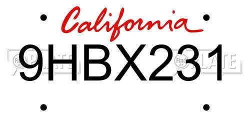 9HBX231 California License Plate