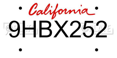 9HBX252 California License Plate