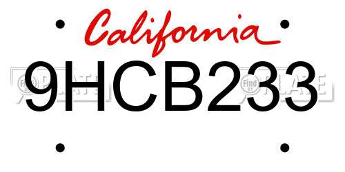 9HCB233 California License Plate