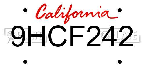 9HCF242 California License Plate