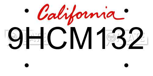 9HCM132 California License Plate