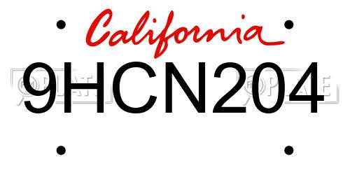 9HCN204 California License Plate